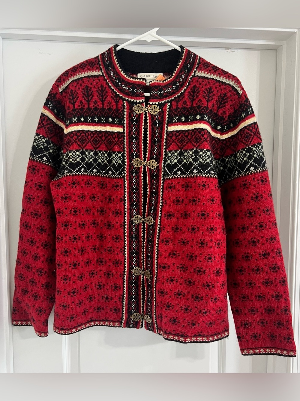 Red Nordic Wool Cardigan Sweater